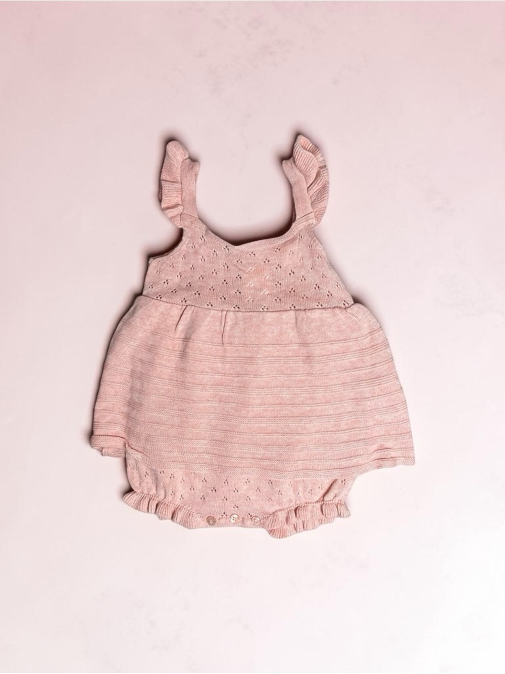 Stitch & Bean Pink romper Pointelle Knit Ruffle Bubble Romper 3-6 months